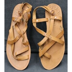 Roxy Sandals 7.5 Flat Ankle Strap Leather Upper Brown